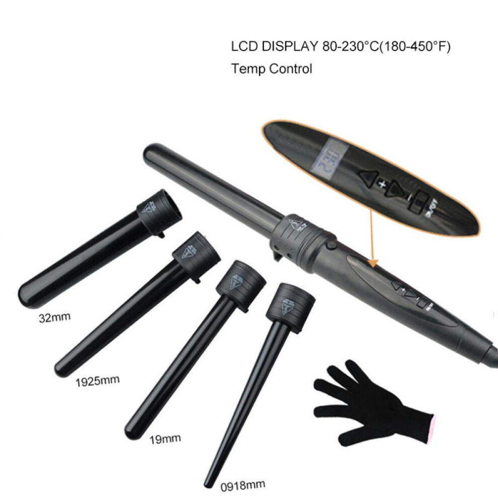 Curling Iron Set with Interchangeable Tourmaline Ceramic Barrels, Dual Voltage, Rapid PTC Heating