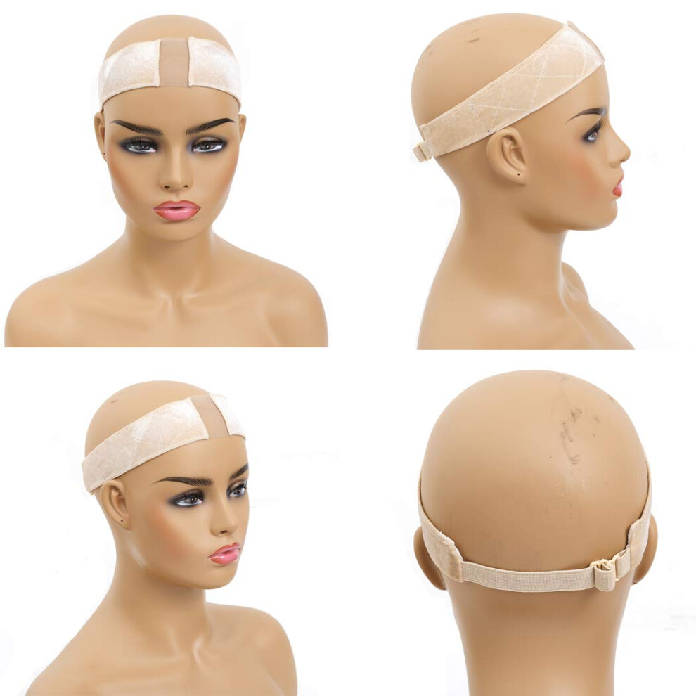 Unisex Cream Adjustable Noslip Velvet Wig Grip Headband For Lace Front Wigs Secure Fit Beige
