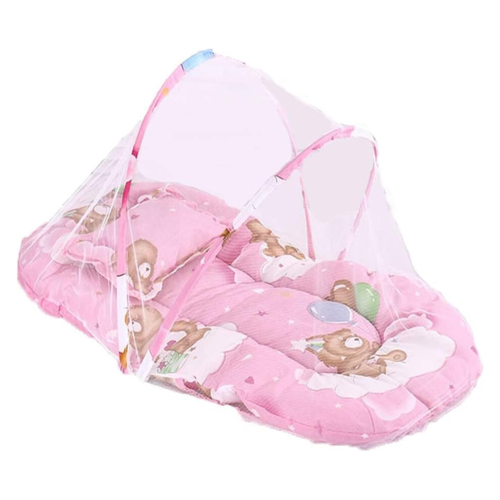Mosquito Net Bed Canopy Foldable Popup Cradle Tent for Baby 360 Insect Protection Pink
