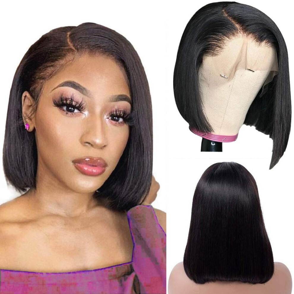 Unisex Bob Wig Human Hair 8 Inch 13X4 Lace Front Pre Plucked 150 Density Brazilian Virgin Hair
