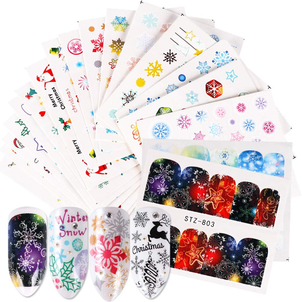 Christmas Nail Stickers Set Easy Water Transfer 30 Sheets Winter Snowflake Decals for