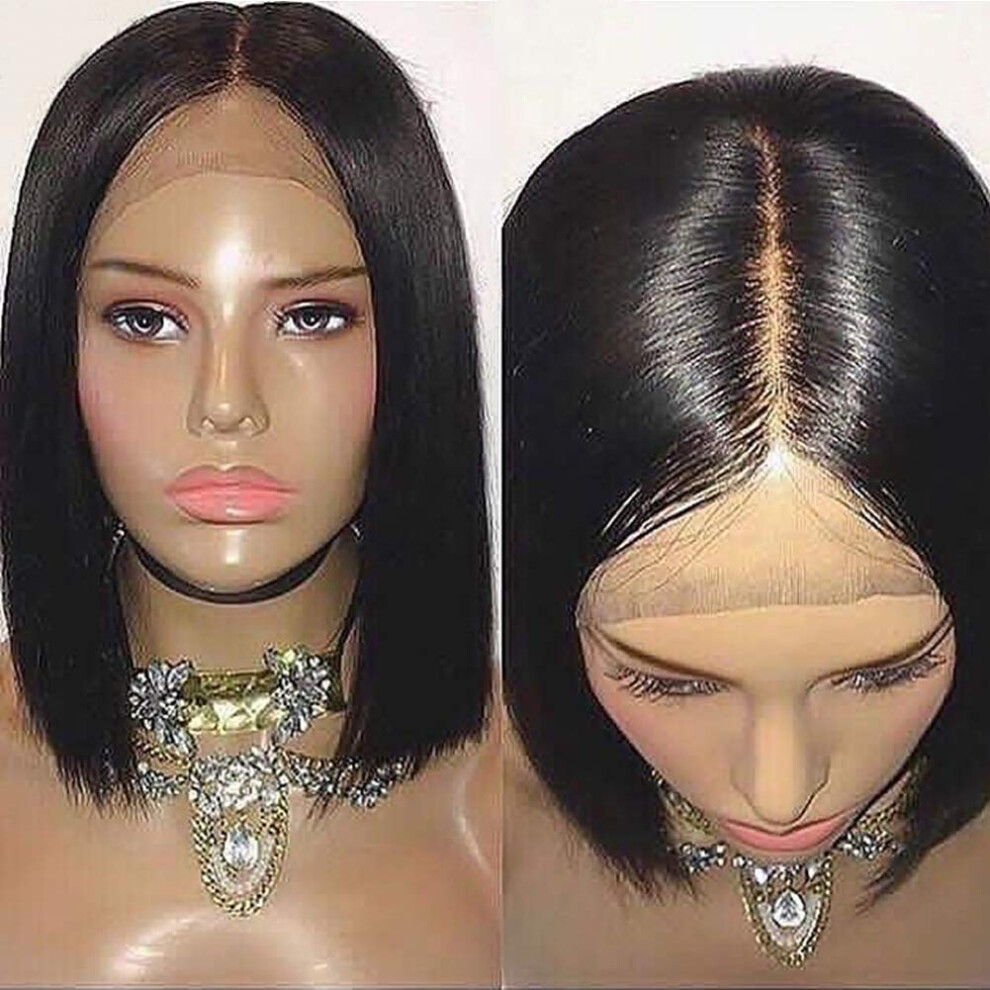 8 Inch Brazilian Virgin Human Hair Lace Front Wig Silky Straight Bob Glueless Natural Hairline