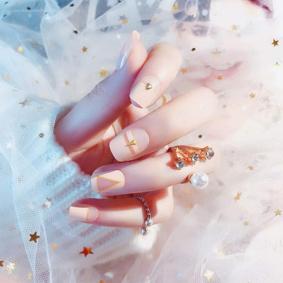 Glossy Ballerina Fake Nails Set with Medium Length Press On Nails for Women and Girls 24pcs