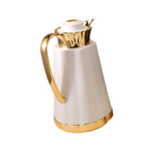 Arabic Style Thermal Coffee Carafe with Leakproof Lid, Large Capacity Insulated Tea Pot White Gold