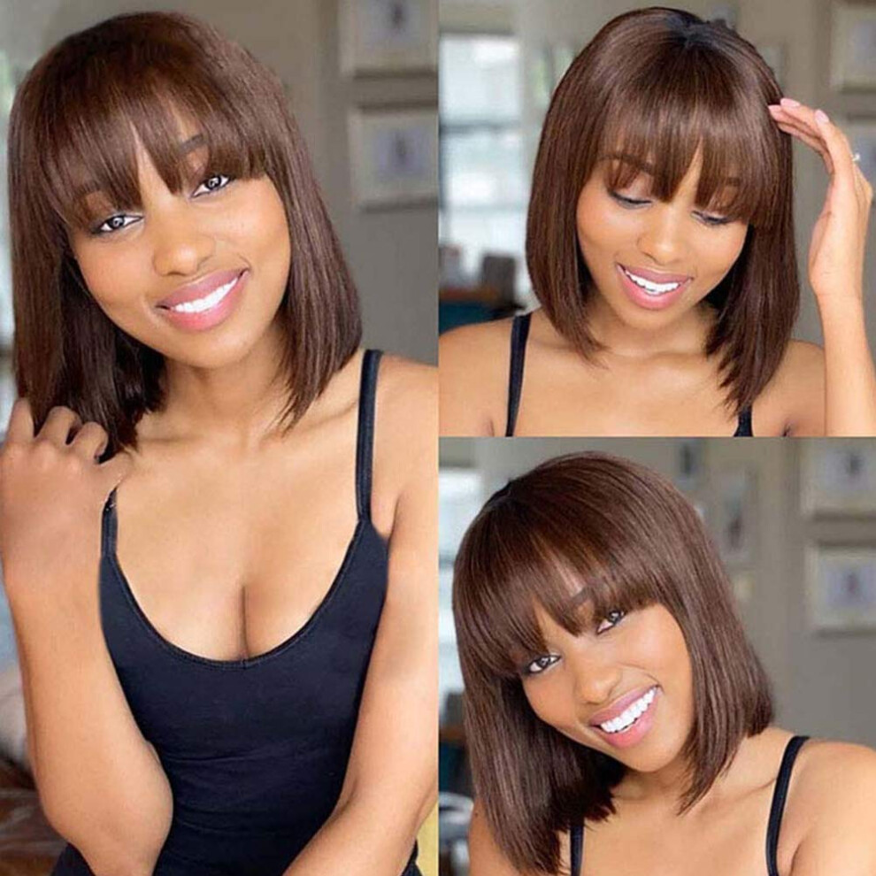 Unisex Red Lace Front Human Hair Bob Wig With Bangs Auburn Color Short Straight Brazilian Virgin Hair 8 Inch