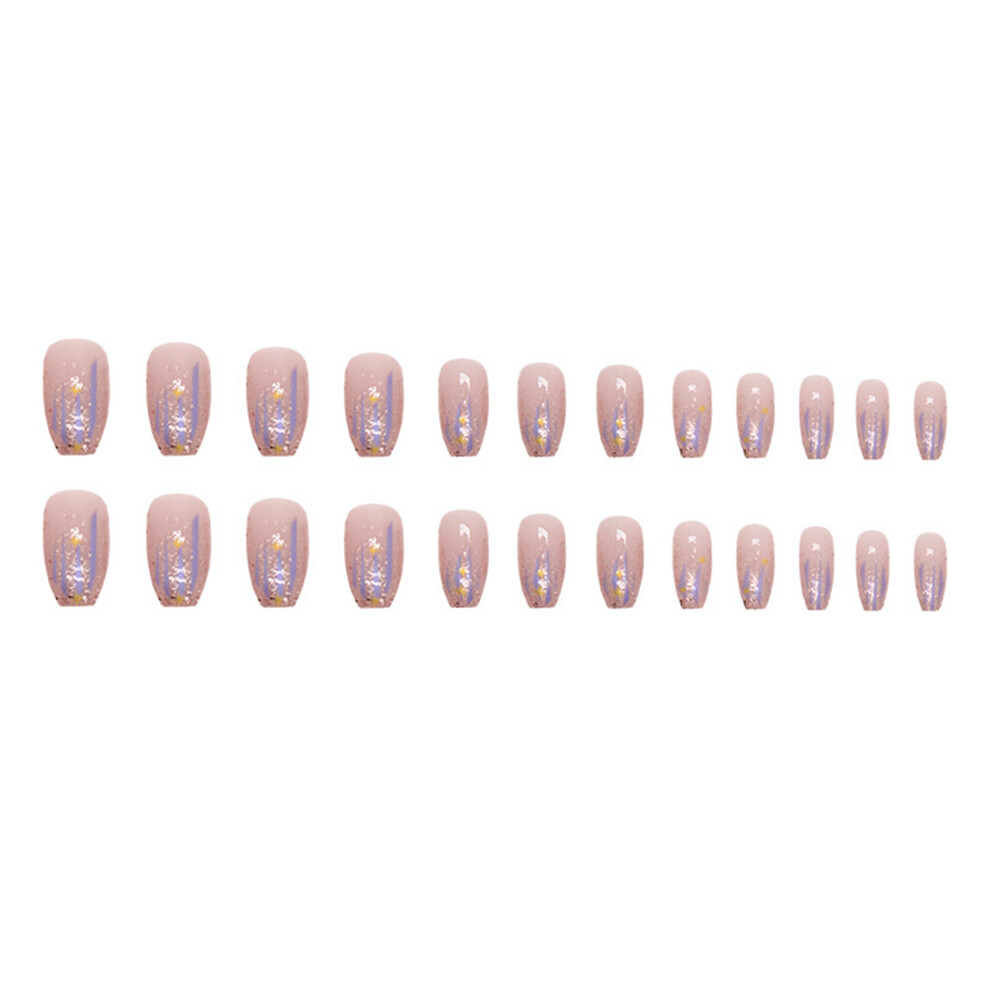 (13.3cm*6.7cm*1.5cm, Pink) 24PCS Glitter Press on Nails Short Fake Nails Pink Purple Full Cover False Nails Glue on Nails for Women Girls DIY Manicure