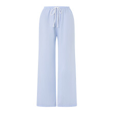 (S, Sky Blue) Damesbroek met streepjesprint, trekkoord, lage taille, rechte pijpen, slaapbroek