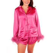 (XL, Rose Red) Conjunto de satén de moda