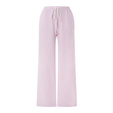 (S, Pink) Damesbroek met streepjesprint, trekkoord, lage taille, rechte pijpen, slaapbroek