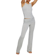 (M, Gray) Conjunto de roupa de descanso feminino de verão com regata e calça dobrável (2 peças).