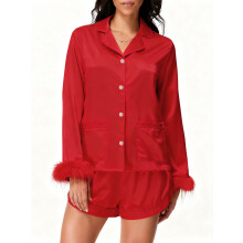 (S, Red) Conjunto de satén de moda
