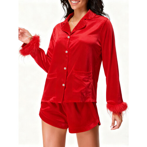 (XL, Red) Conjunto de satén de moda 2