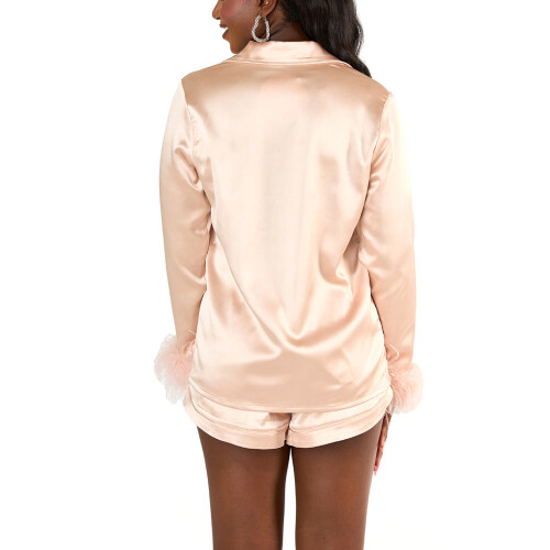 (S, Champagne) Conjunto de satén de moda 1
