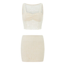 (M, Beige) Ensemble deux pièces pour femme, débardeur en dentelle sans manches et mini-jupe, idéal pour l'été et la plage.