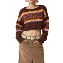 (L, Coffee) Women Cute Cropped Sweaters Casual Print Warm Long Sleeve Pullover Basic Knitwear for Fall Streetwear