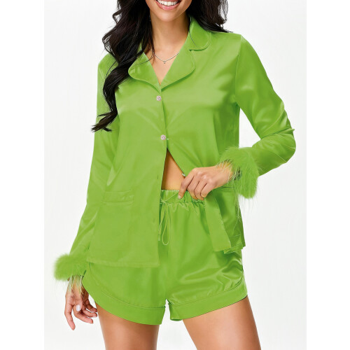 (XL, Fluorescent Green) Γυναικεία σατέν ρούχα, σορτς, μοντέρνα. 1