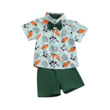 (12-18 Months, Green) Ensemble 2 pièces garçon : T-shirt court et short carotte/lapin, idéal pour Pâques. Vêtements d'été.