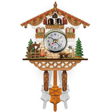 Handcrafted Wooden Cuckoo Clock with Quartz Wall Pendulum, Traditional Black Forest Chalet Design