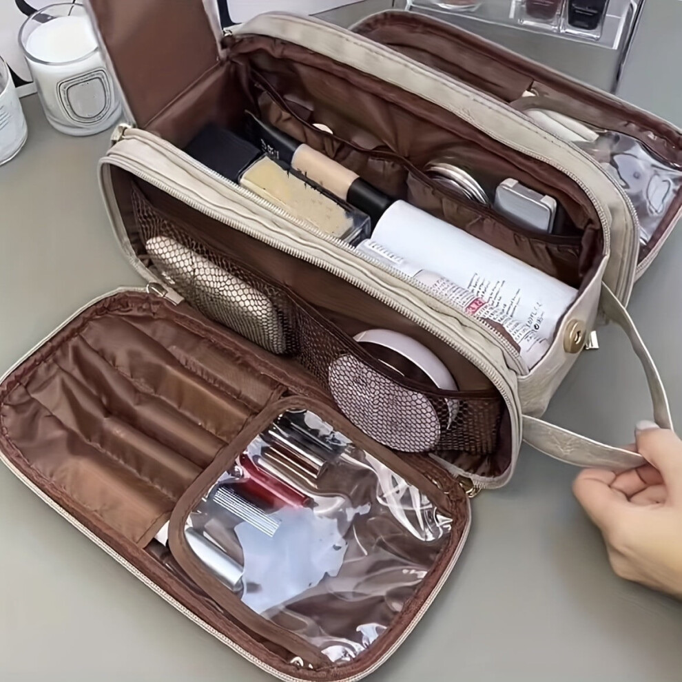 KQJQS Large Capacity Portable Makeup Bag for Women - Multi-Functional Travel Organizer for High-End Makeup Brushes and Toiletries