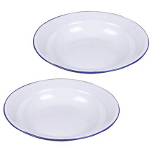 Plates 2pcs Enamelware Dinner Serving Platter Trays White Round Shallow Bowls Vintage Basin Mixing Bowls with Blue Rim
