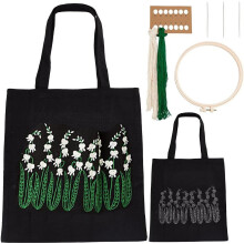 1 Set DIY Embroidery Kit for Adults, Compatible with Canvas Tote Bag, Flower Pattern Cross Stitch Craft with Hoop, Threads & Instructions