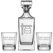 Whiskey Decanter Gift Set With 2 Whiskey Old Fashioned Rocks Glasses Real Estate Agent Broker Realtor Sold Off Duty Save Yourself Funny