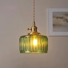 Mid Century Glass Chandelier with Handblown Clear Shade, Adjustable Kitchen Island Pendant Light