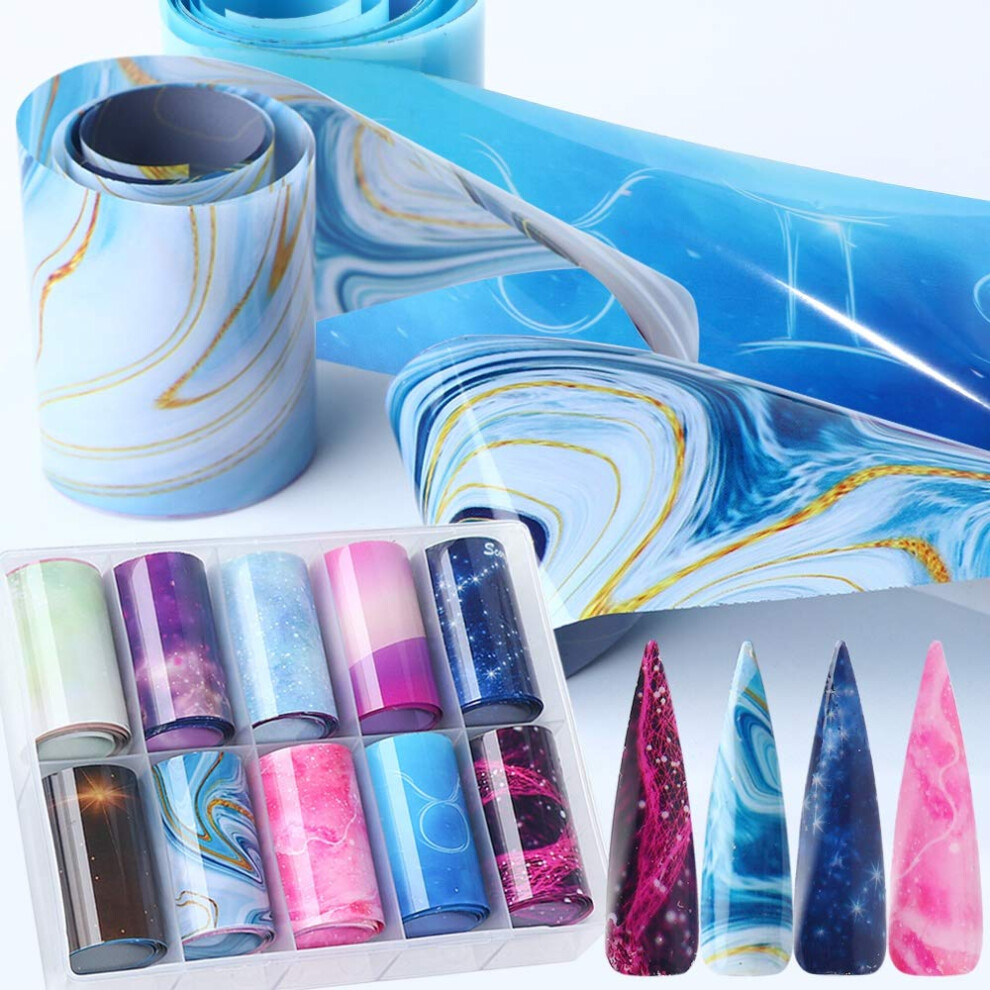 10pcs Gradient Starry Sky Holographic Nail Art Foil Strips for Gel and Acrylic Nails