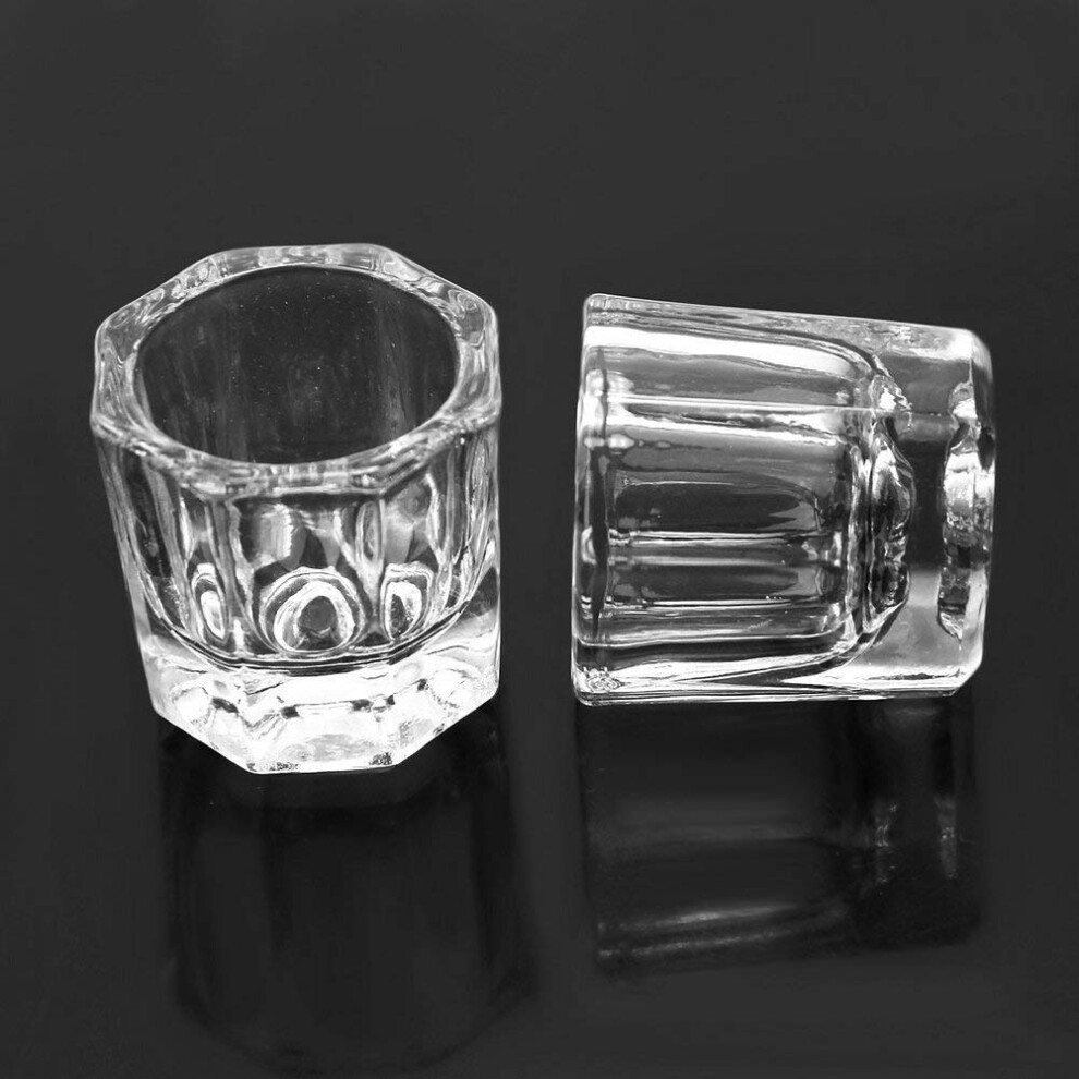 2 Pcs Nail Art Dappen Dish Clear Glass Octagon Cup for Precise Acrylic Mixing Powder Liquid