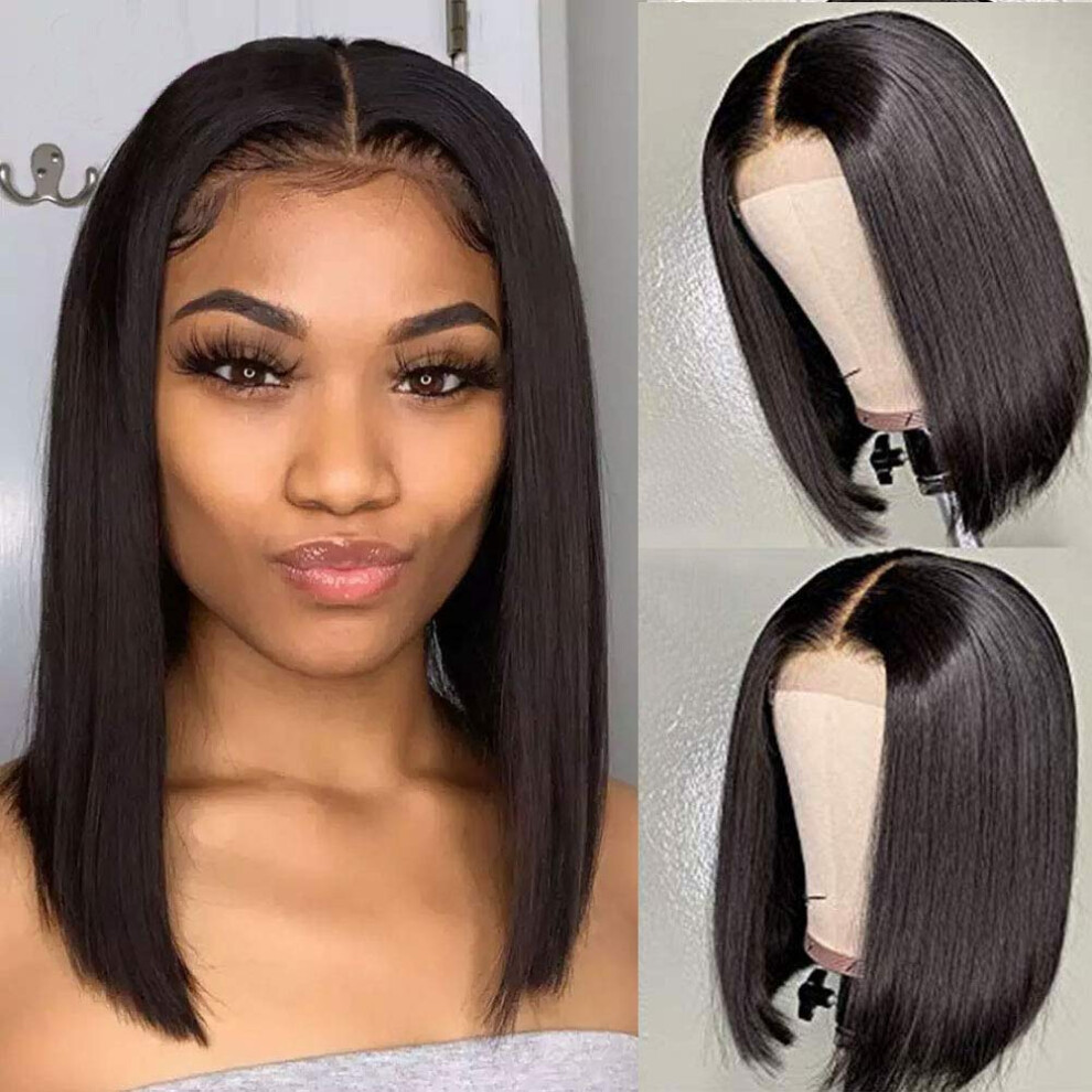 Unisex Human Hair Bob Wig Brazilian Straight Lace Front Pre Plucked With Baby Hair Glueless 4X4 Closure