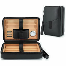 Leather Cigar Travel Case Humidor with Cedar Lining Hygrometer and Humidifier, Holds 6 Cigars