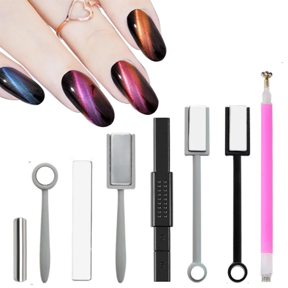 3D Cat Eye Nail Powder Set with Magic Mirror Effect, DualEnded Magnet Tool, UV LED Gel Compatible