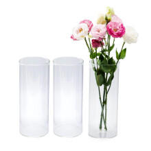 8 Inch Glass Cylinder Vases Set of 3 Clear Flower and Candle Holders for Wedding Centerpieces