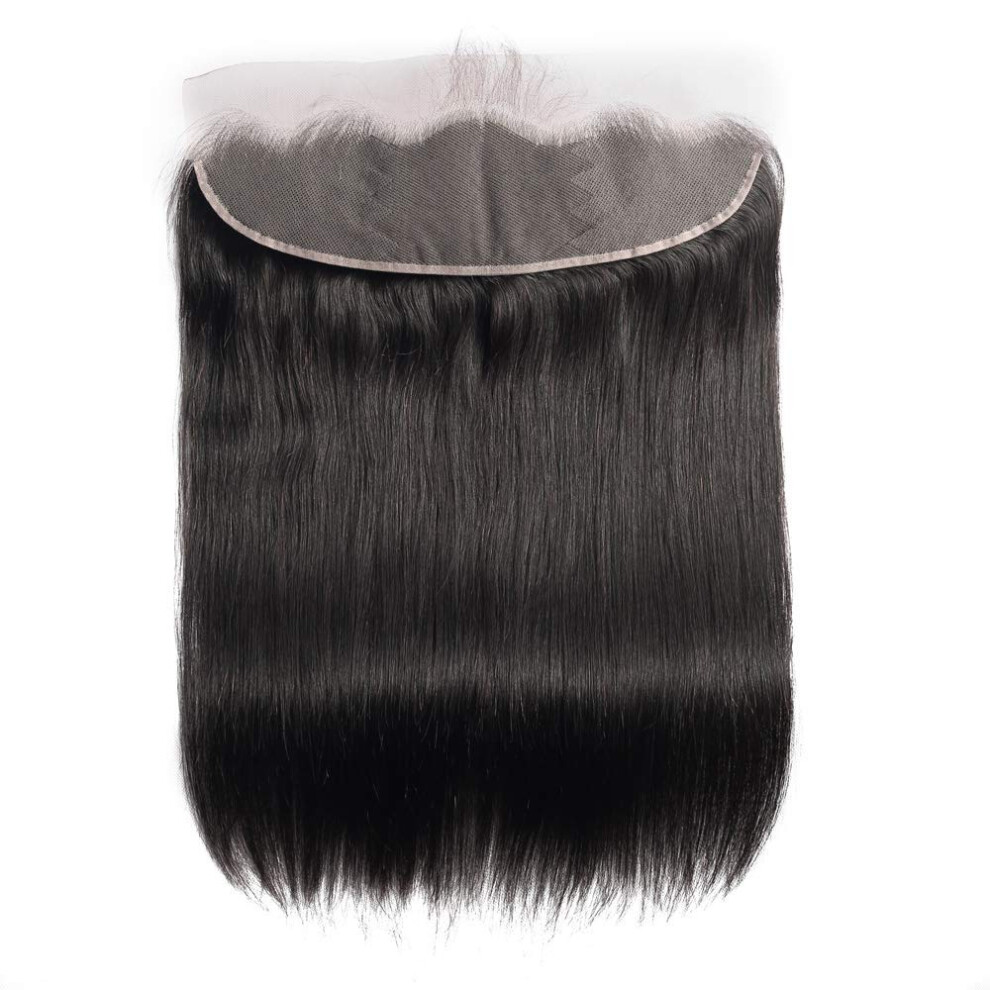 Unisex Black Brazilian Straight Lace Frontal 13X4 Virgin Human Hair Natural 130 Density 16 Inch