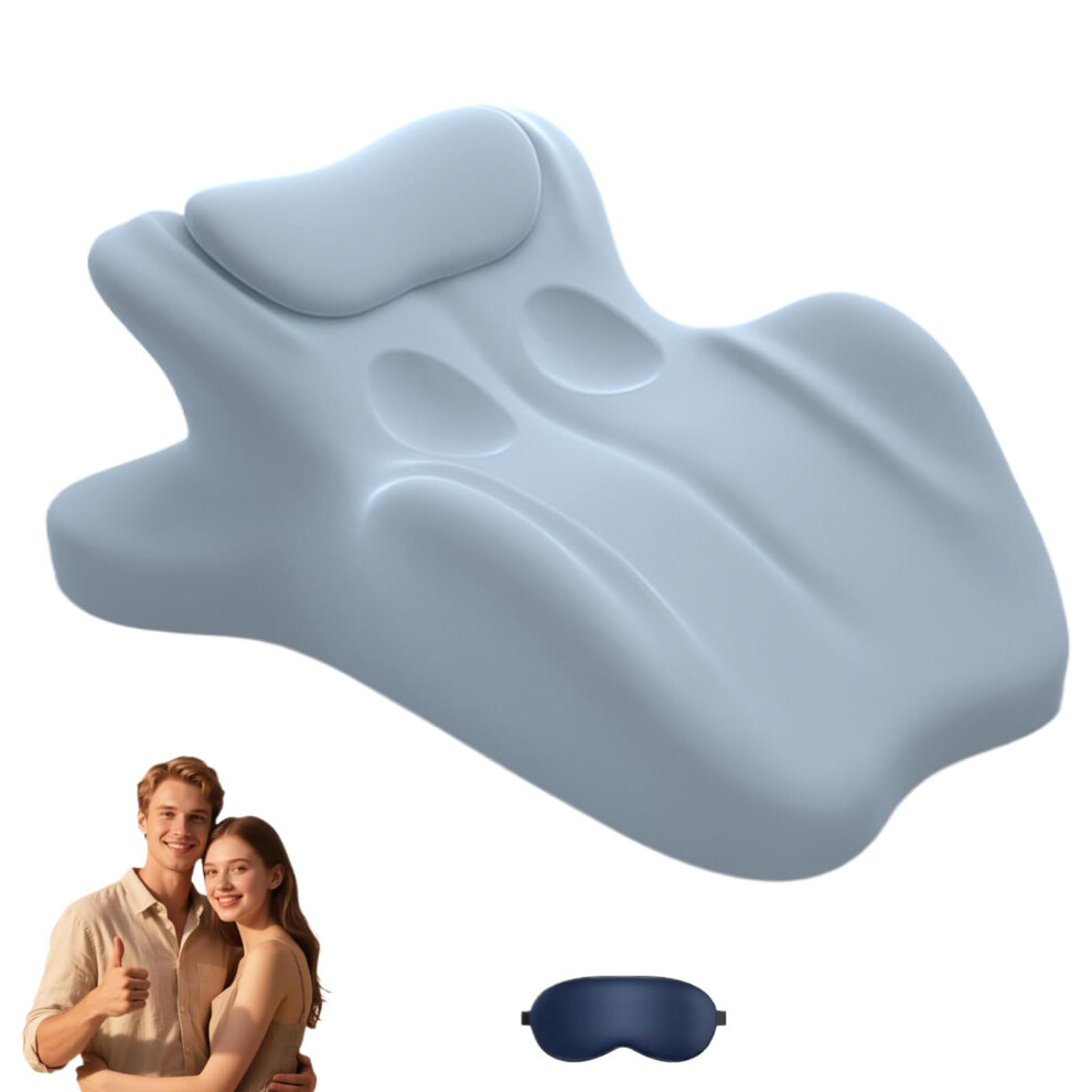 Couple Pillow with Ergonomic 27 Tilt, Memory Foam Support for Neck Back Waist, Blue