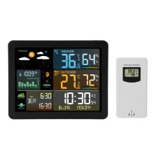 Weather Station with Color Display, Indoor Outdoor Temperature Humidity, Moon Phase and Forecast