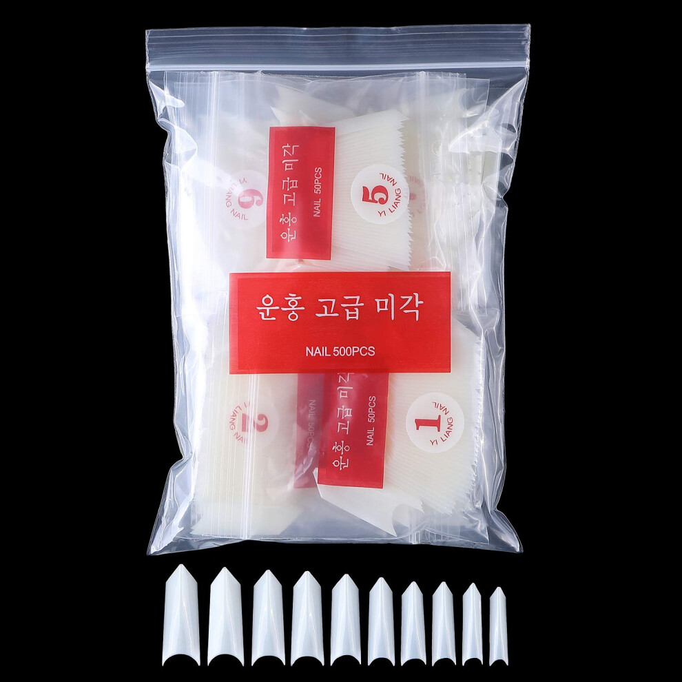 500 Pcs Natural Triangle Shape False Nail Tips Acrylic Pointed Design for Nail Art and Salon Use