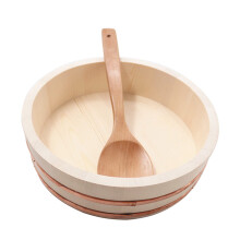 Large Wooden Sushi Rice Mixing Bowl with Durable Pine Construction for Restaurant or Home Kitchen