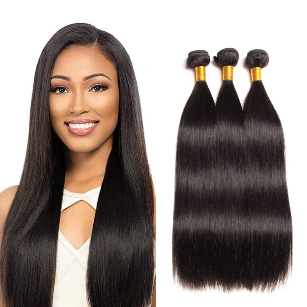 Brazilian Straight Virgin Human Hair Bundles Natural Black True Length Double Weft 16 18 20inch