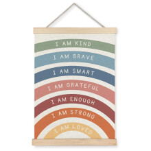 Positive Affirmations Wall Art with Boho Rainbow Design for Kids Room Nursery 12x16 Framed Decor