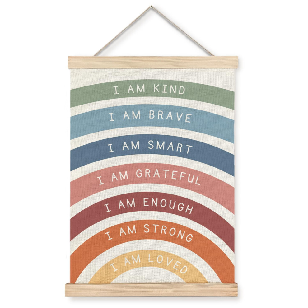 Positive Affirmations Wall Art with Boho Rainbow Design for Kids Room Nursery 12x16 Framed Decor