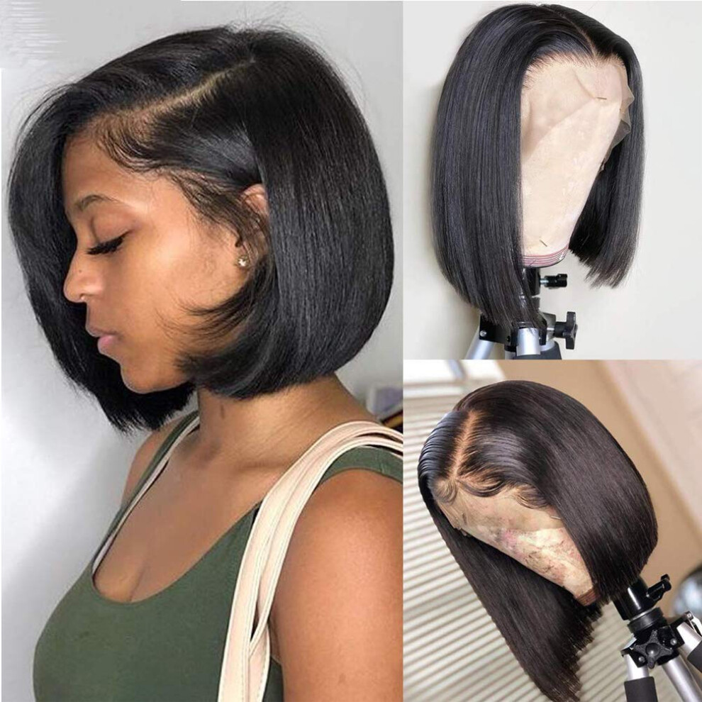 Unisex Human Hair Lace Front Wig 13X4 Brazilian Straight Bob Natural Hairline Density For Women