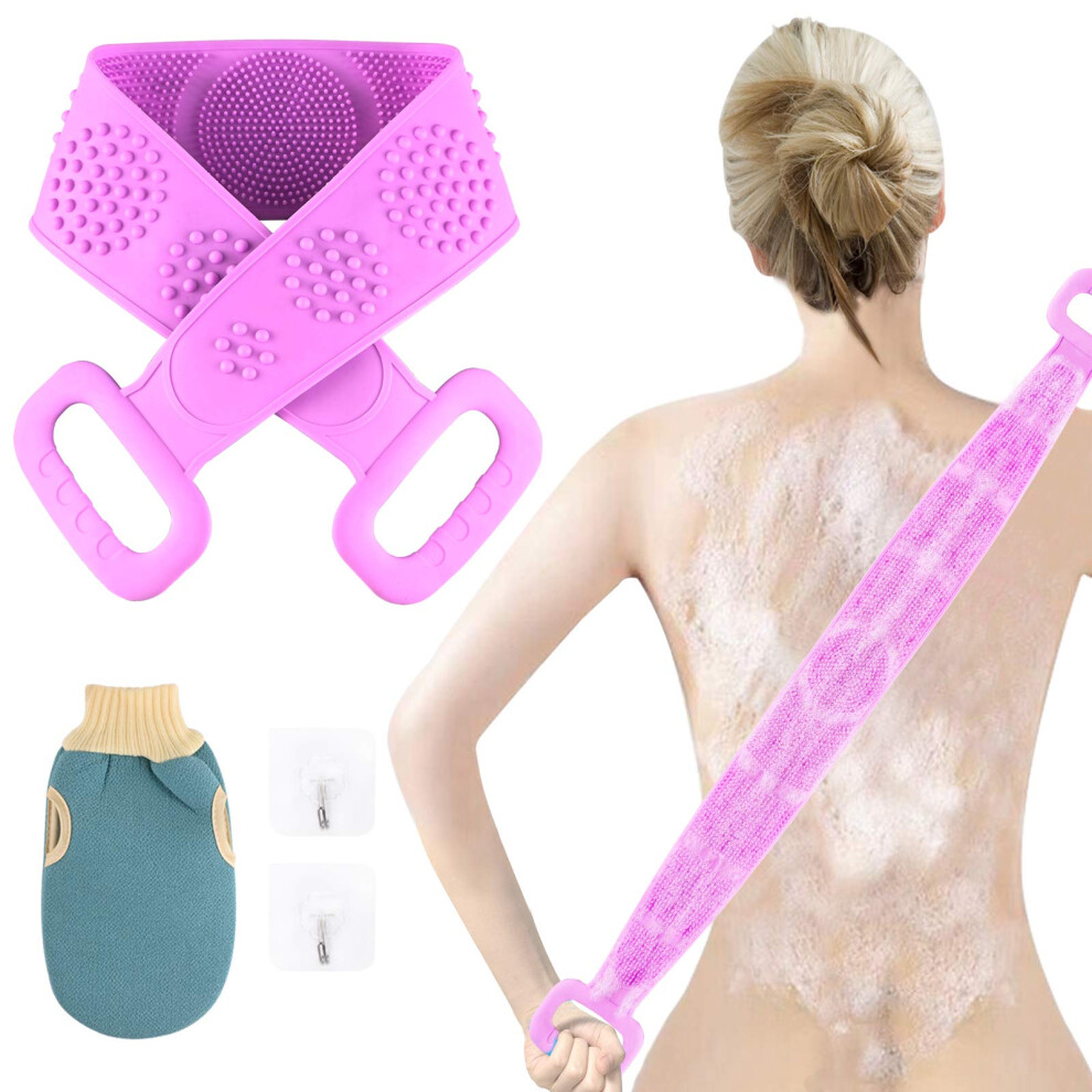 Purple Silicone Back Scrubber ExtraâLong DualâTexture Exfoliating For Shower And Bath With Glove