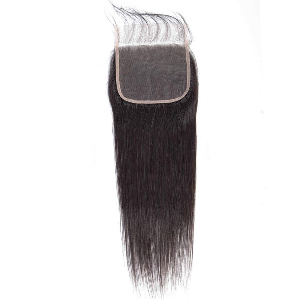 Unisex Brazilian Virgin Hair Bundles With 5X5 Lace Closure 10A Unprocessed Straight Human Extensions Natural Color 16 Inch