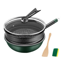 Non Stick Wok with Lid and Steamer Basket, 12.6 Inch Large Flat Bottom Wok for Induction and Gas