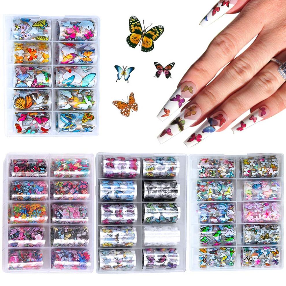 Butterfly Nail Art Stickers 40 Sheets Foil Transfer Decals for Acrylic Nails and DIY Nail Decoration