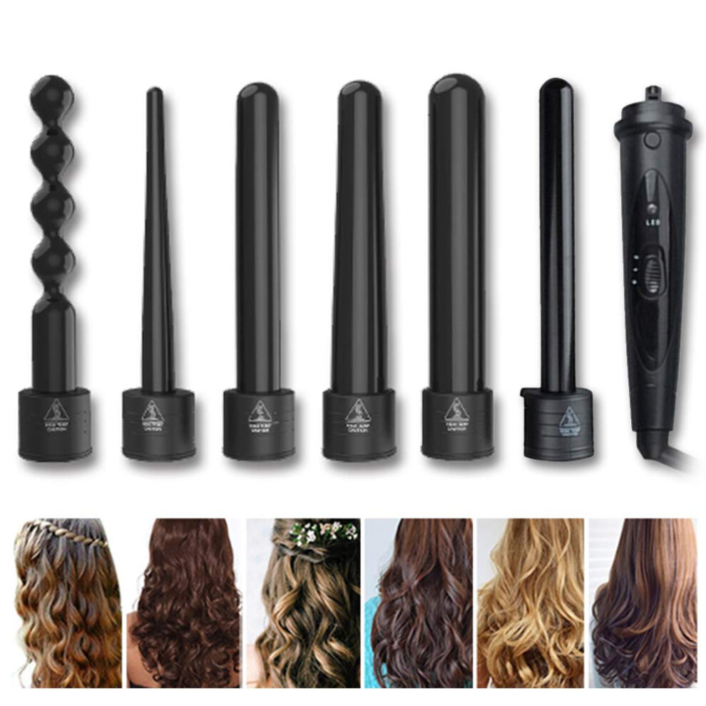 6 in 1 Curling Wand Set with Interchangeable Barrels, Tourmaline Ceramic Hair Curling Iron with Heat Glove for Travel