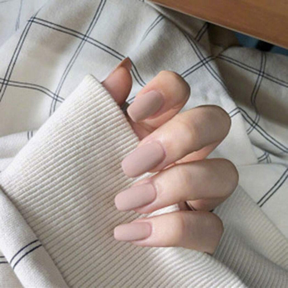 Cream Long Nude Press On Nails Set Matte Acrylic Fake Nails Full Cover Salon Style For Women 24Pcs