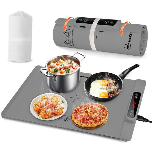 Food Warming Tray with Rapid FullSurface Heating, Adjustable Temp, Rollable Mat for Buffet and Parties