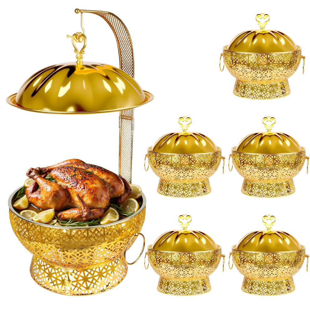 8 Quart Gold Chafing Dish Buffet Set with Dual Temperature Control and Glass Lid for Catering Events